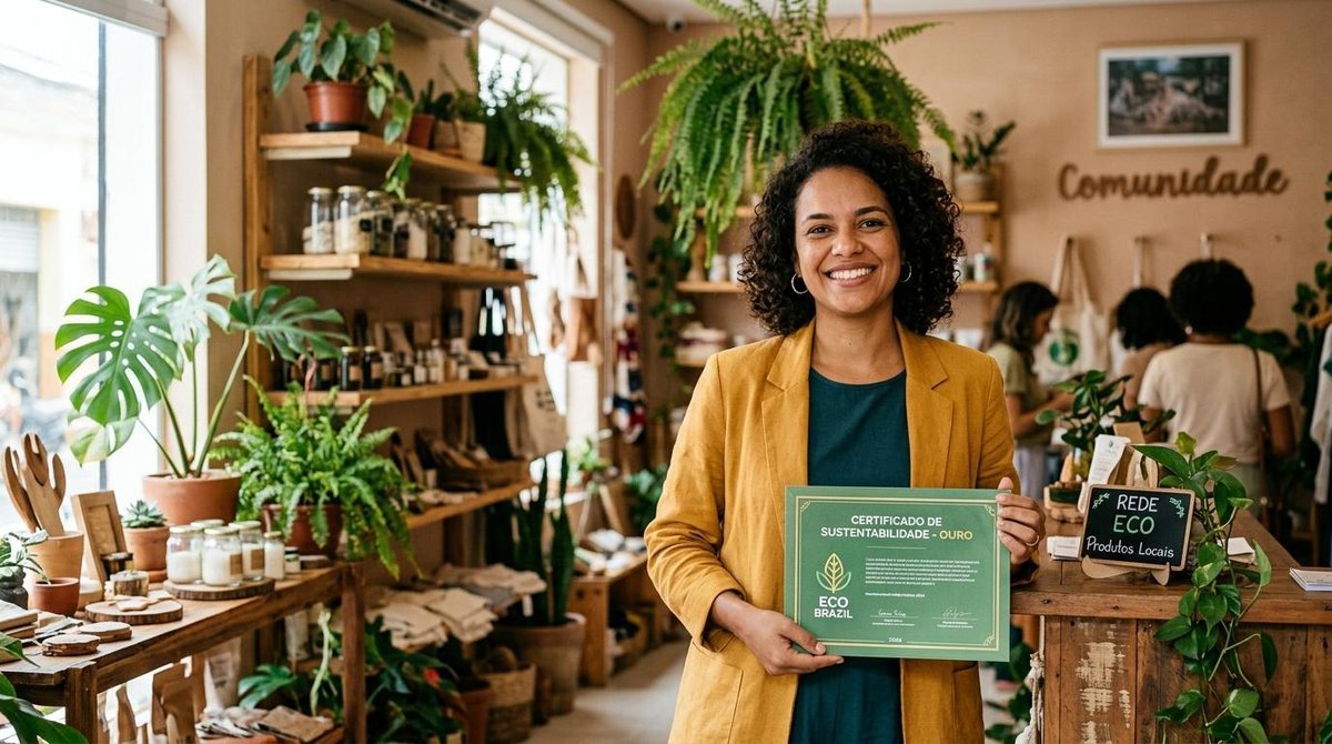 Como certificar minha PME como negócio sustentável: etapas, selos e critérios 1 Pessoa empreendedora analisando documentos de certificação de sustentabilidade em uma mesa de escritório