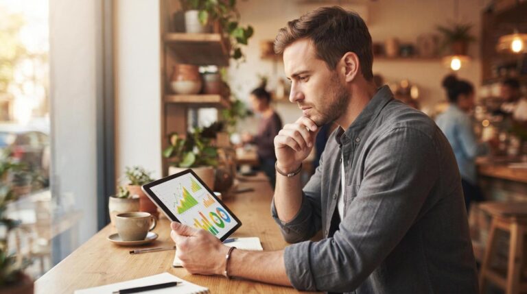 Como medir e melhorar o Net Promoter Score da sua PME com ações práticas 6 Pessoa empreendedora analisando resultados de pesquisa de satisfação de clientes em um tablet