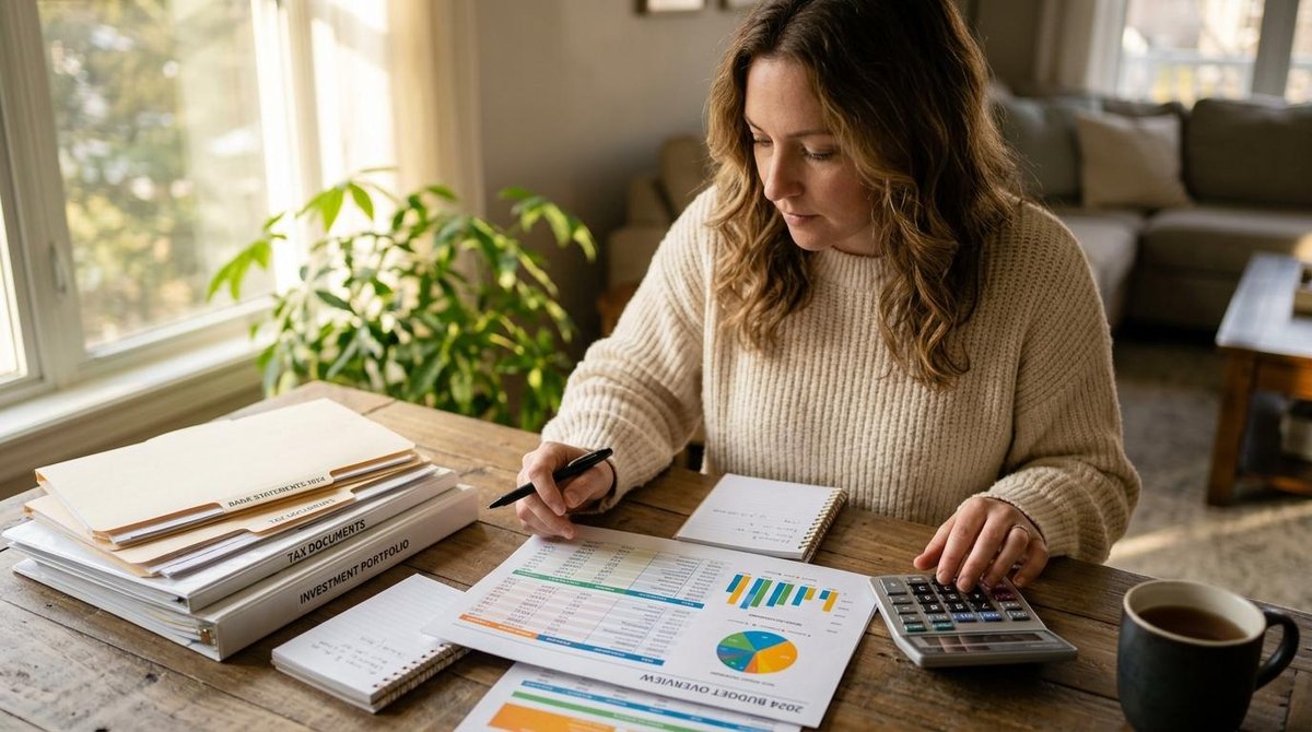 Como simular minhas parcelas antes de comprar no crédito e evitar surpresas no orçamento 2 Mulher analisando gráficos em papéis enquanto faz contas em uma calculadora
