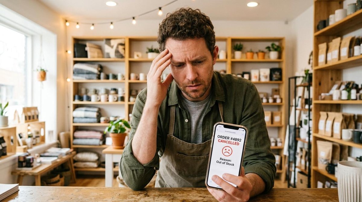 Homem chateado mostrando um celular com uma aba que deu errado