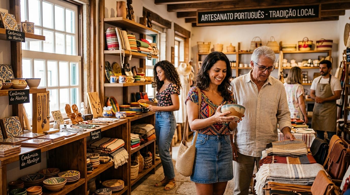 Como aproveitar a temporada turística para vender mais no seu negócio 1 Pessoa empreendedora organizando produtos regionais em uma loja local para receber turistas na temporada